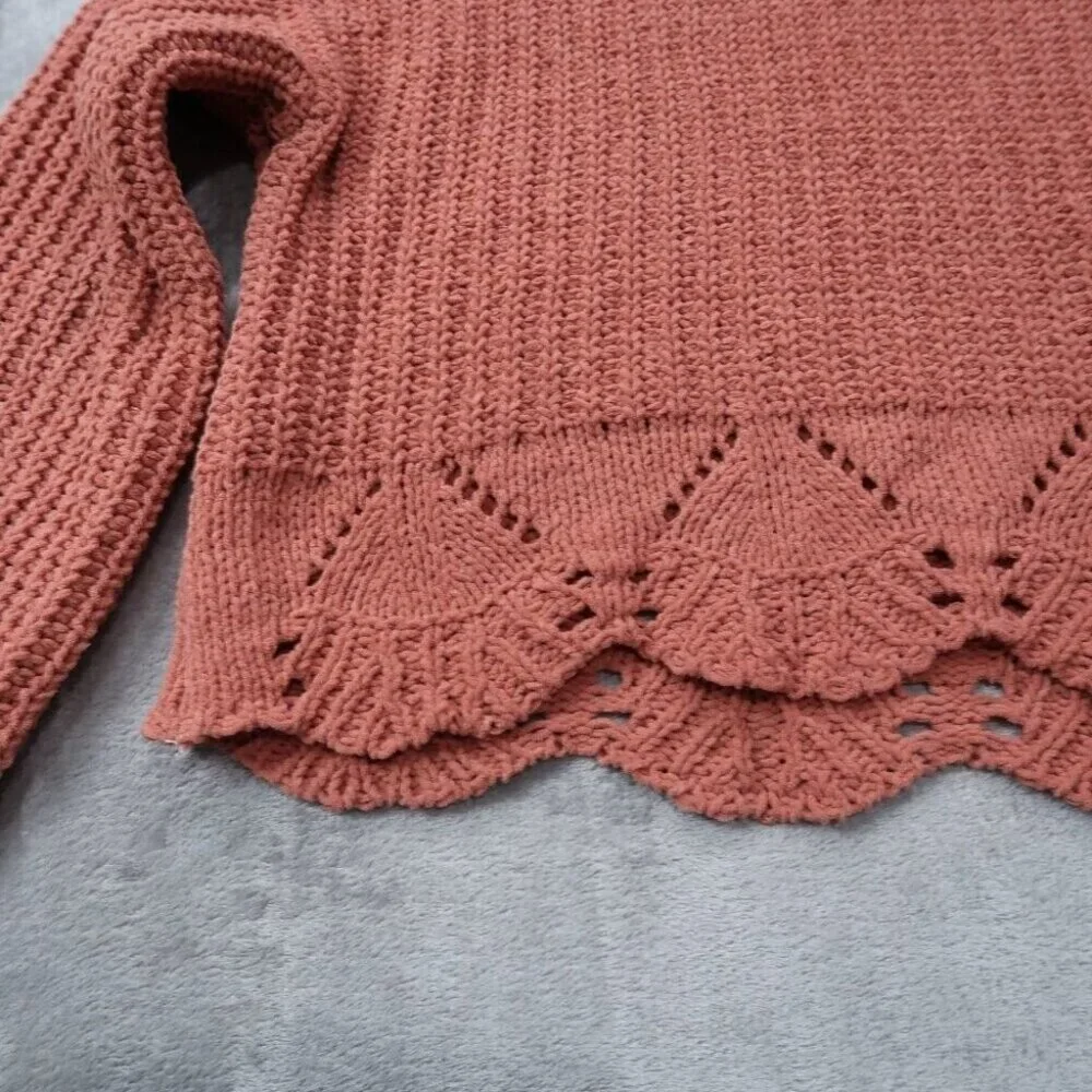 Alya Sweater Womens L Orange Chunky Knit Cropped Crewneck Long Sleeve Pullover - Picture 8 of 15